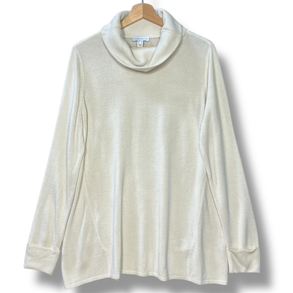 Susan Graver Women’s L Ivory Cowl Neck Tunic Sweater Minimalist Lagenlook Comfy